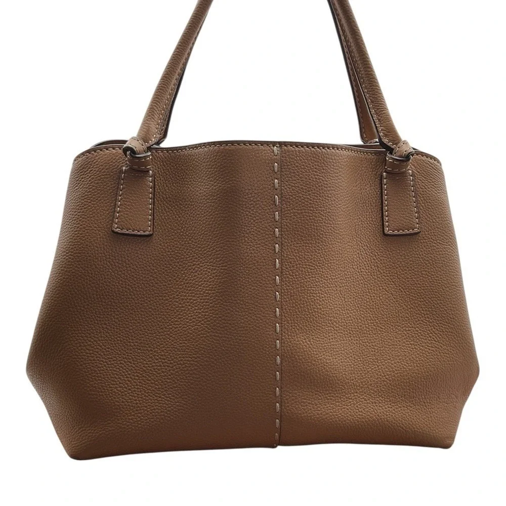 Tory Burch Tan Pebbled Leather Tote with Logo